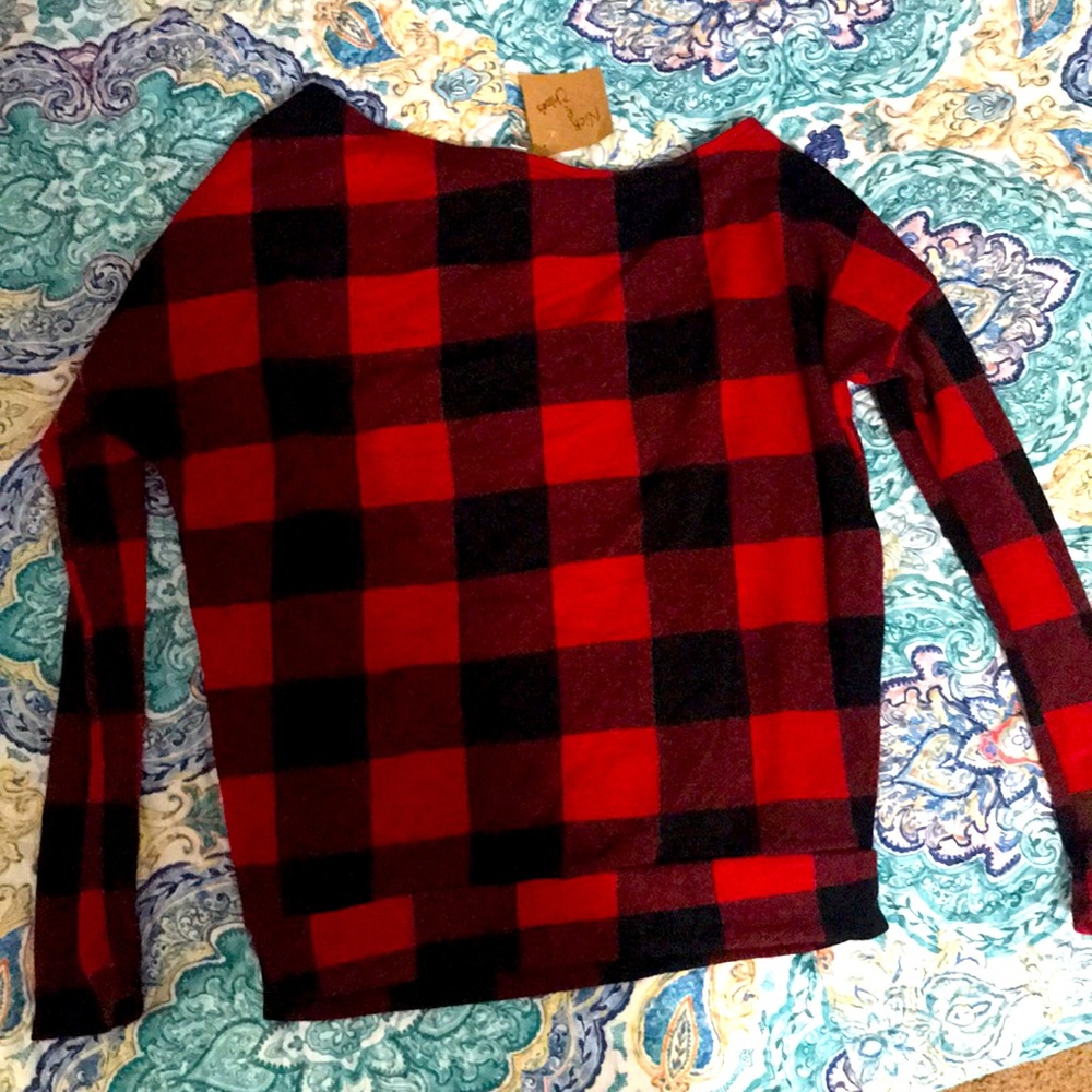 Red Buffalo Plaid off the shoulder